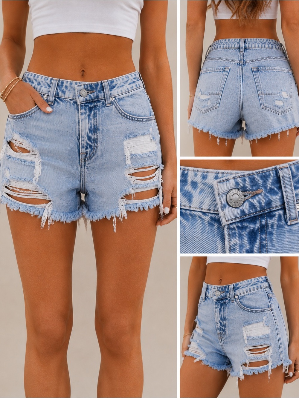 American Eagle Super Distressed Acid Wash Denim Shorts – Size 4